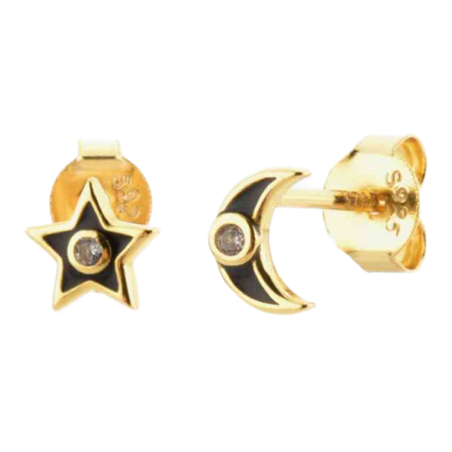 Star & Moon Gold Stud Earrings