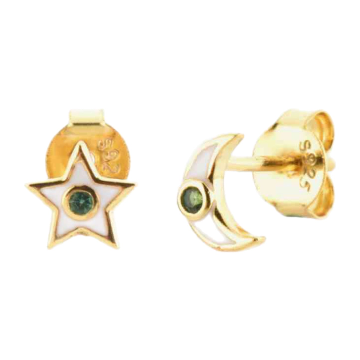 Star & Moon Gold Stud Earrings