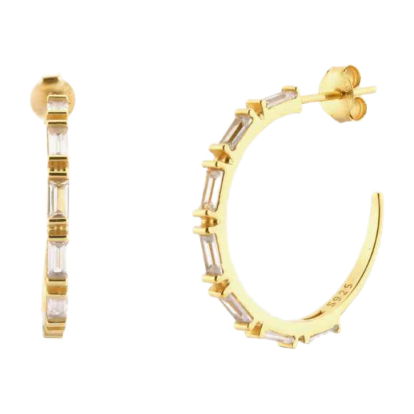 Gold CZ Hoop Stud Earrings