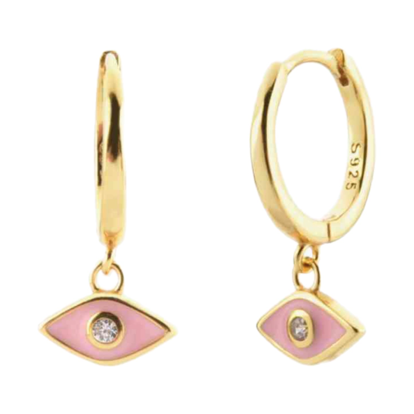 Evil Eye Gold Hoop Dangle Earrings