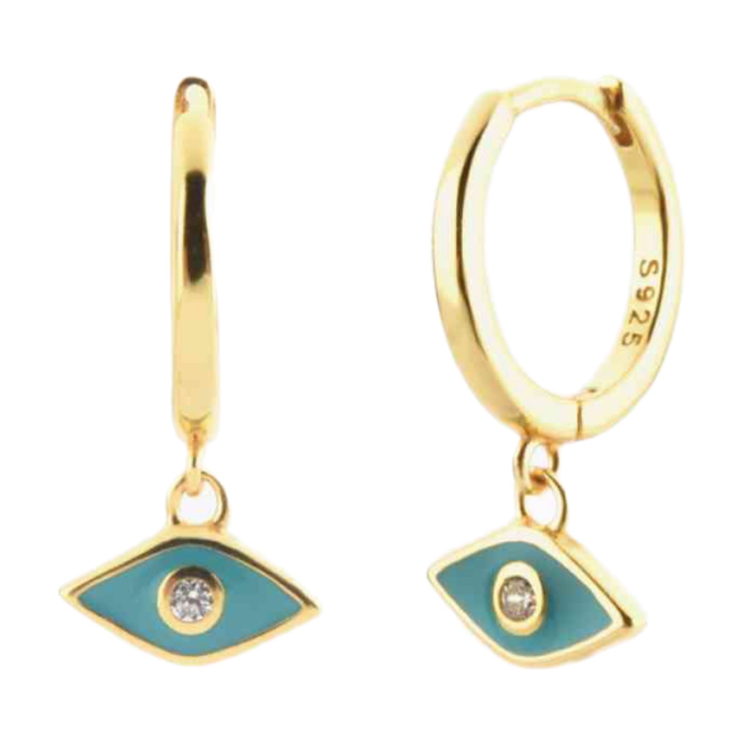 Evil Eye Gold Hoop Dangle Earrings