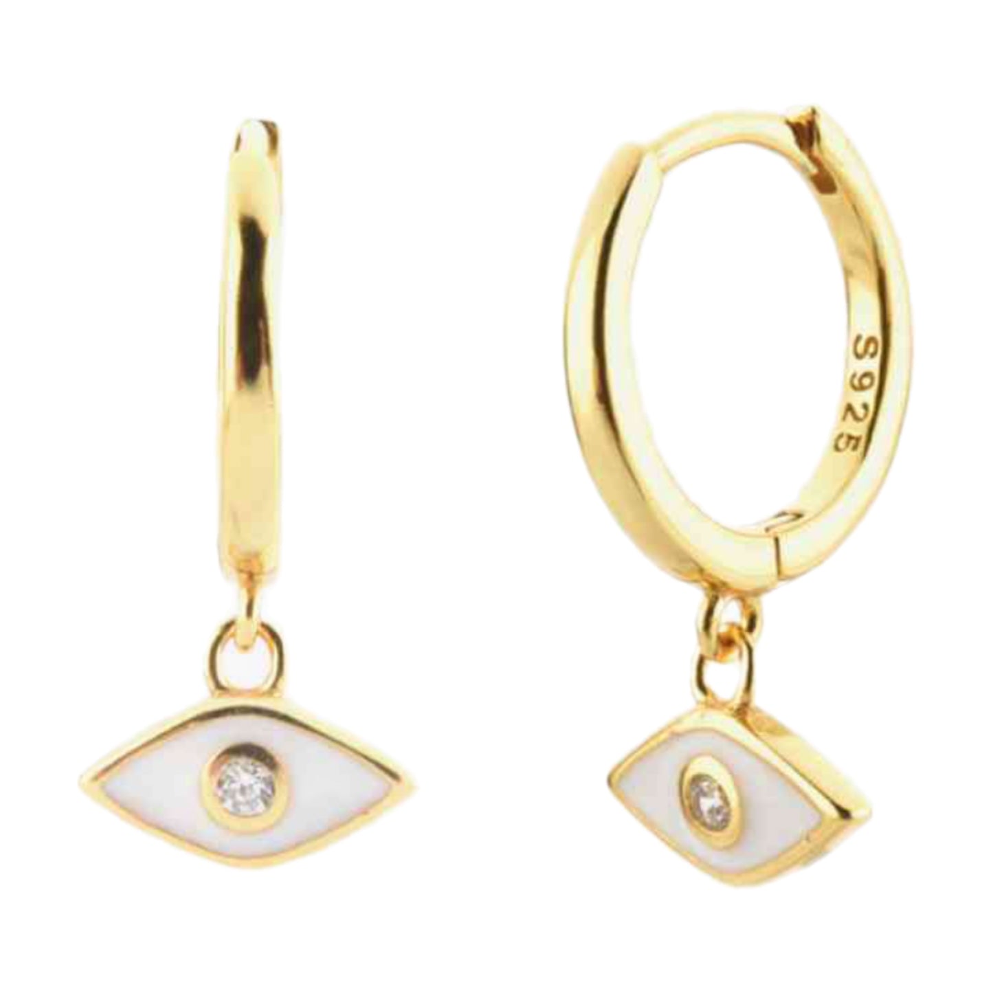 Evil Eye Gold Hoop Dangle Earrings