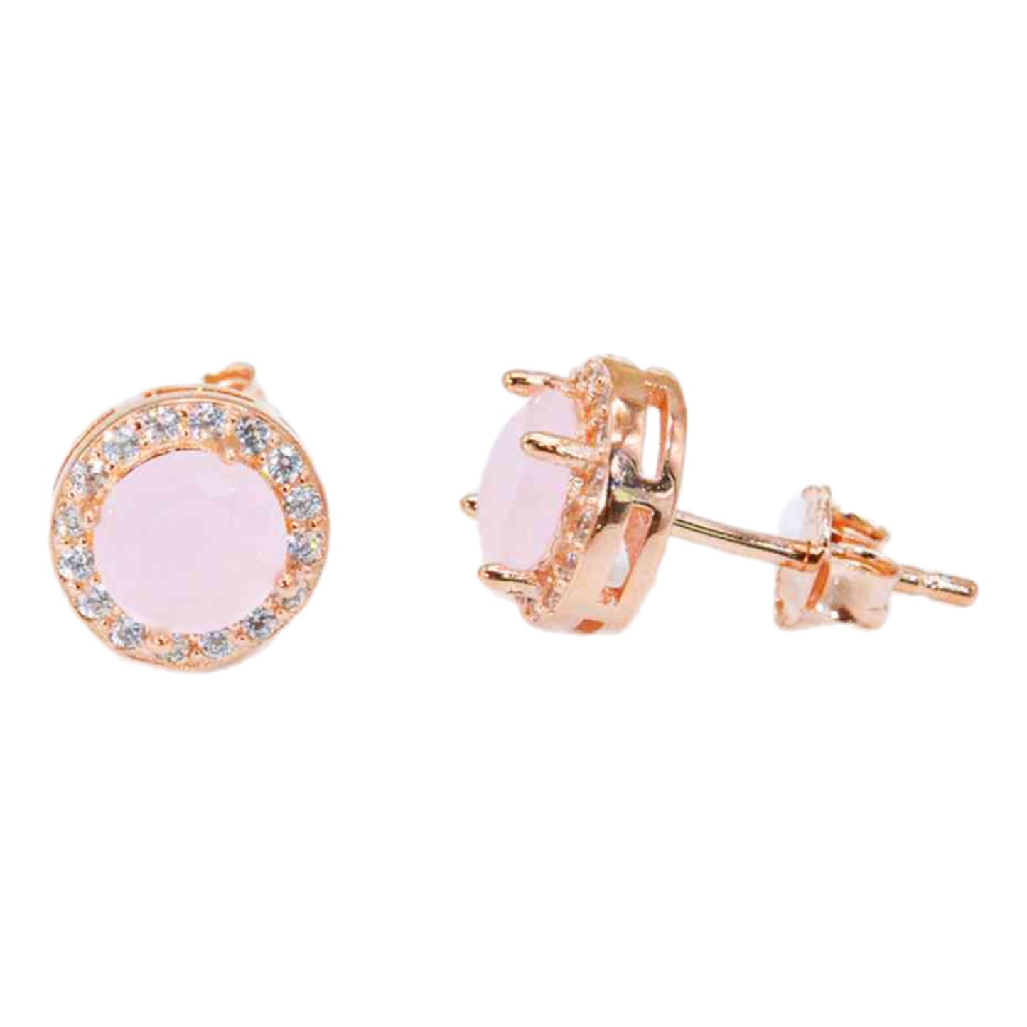 Rose Quartz Halo Stud Earrings