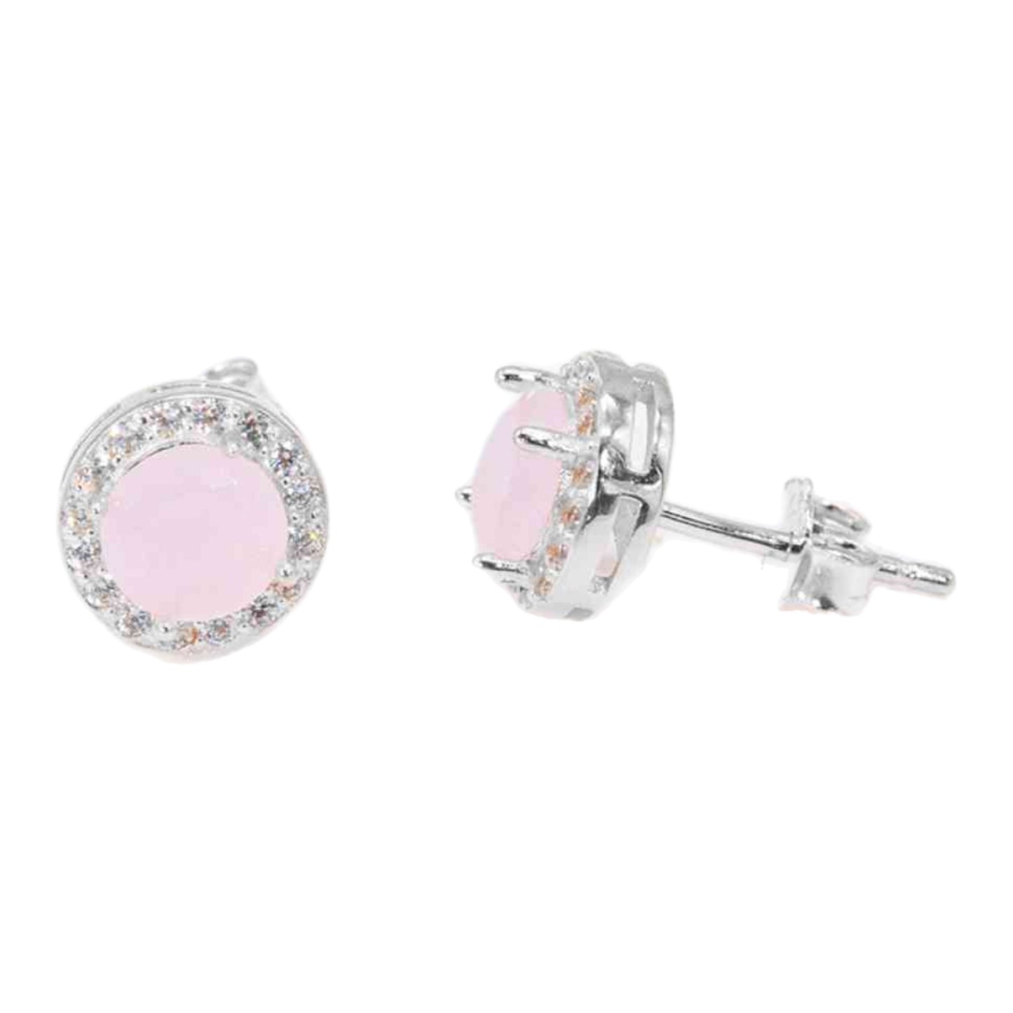 Rose Quartz Halo Stud Earrings