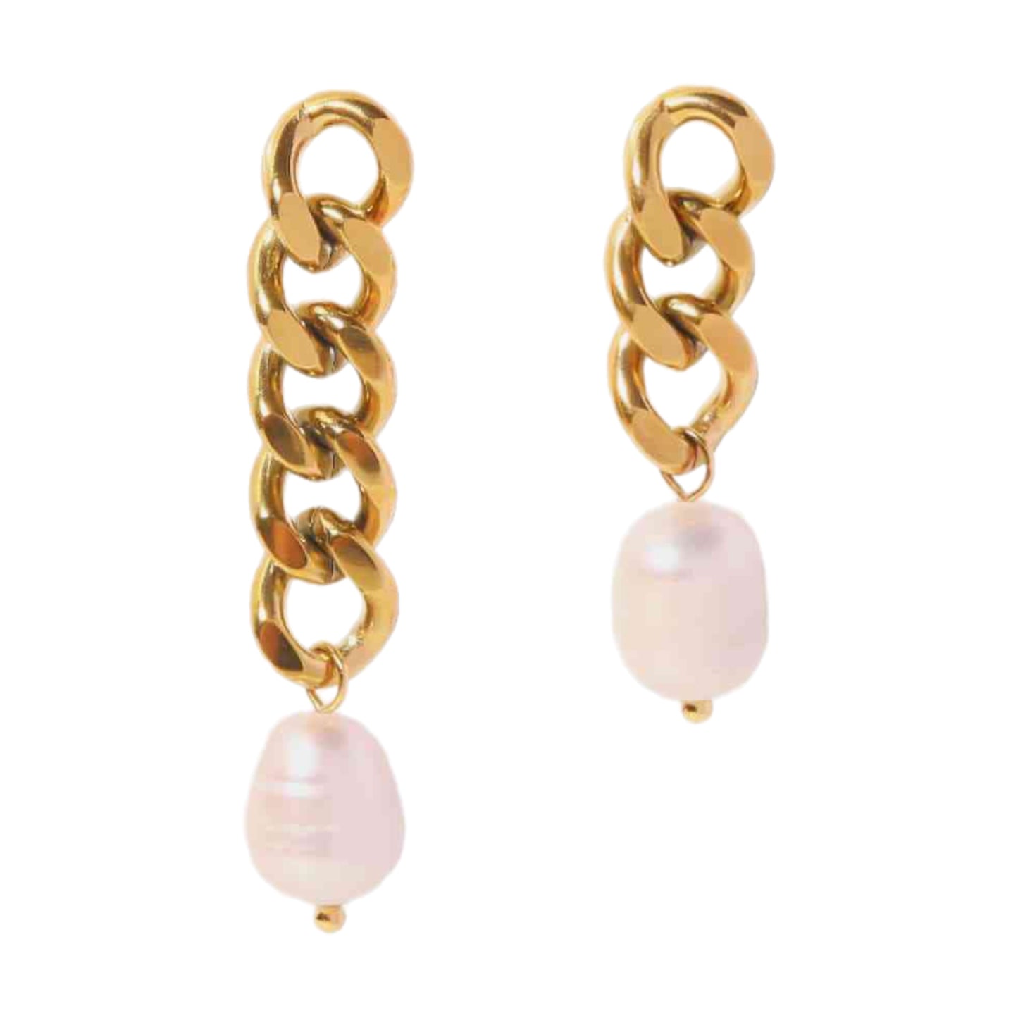 Gold Chain & Pearl Stud Dangle Earrings