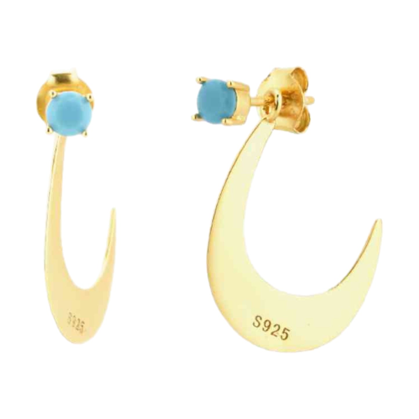 Gold Crescent Moon with CZ Dangle Stud Earrings