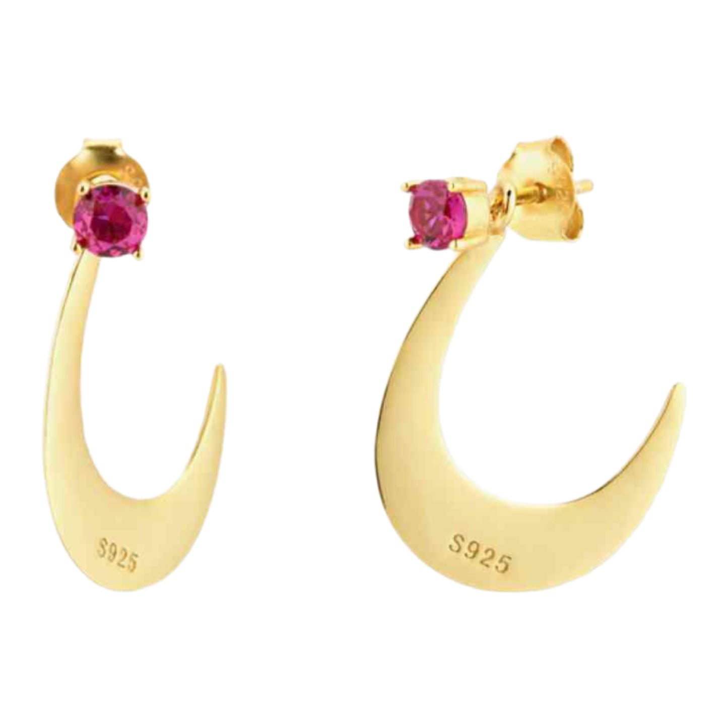 Gold Crescent Moon with CZ Dangle Stud Earrings