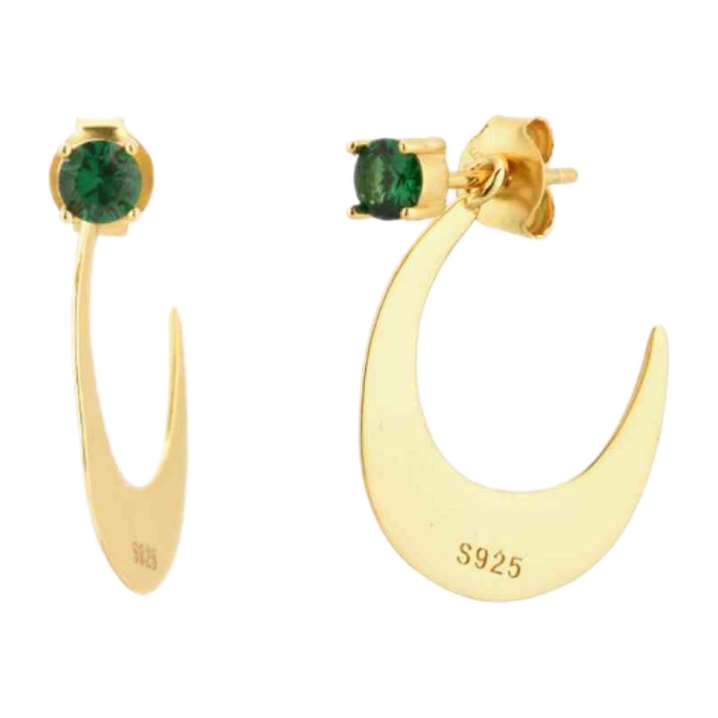 Gold Crescent Moon with CZ Dangle Stud Earrings