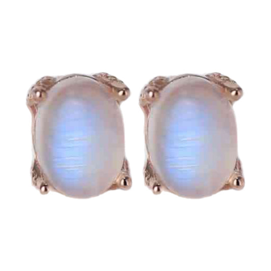 Oval Rainbow Moonstone Stud Earrings