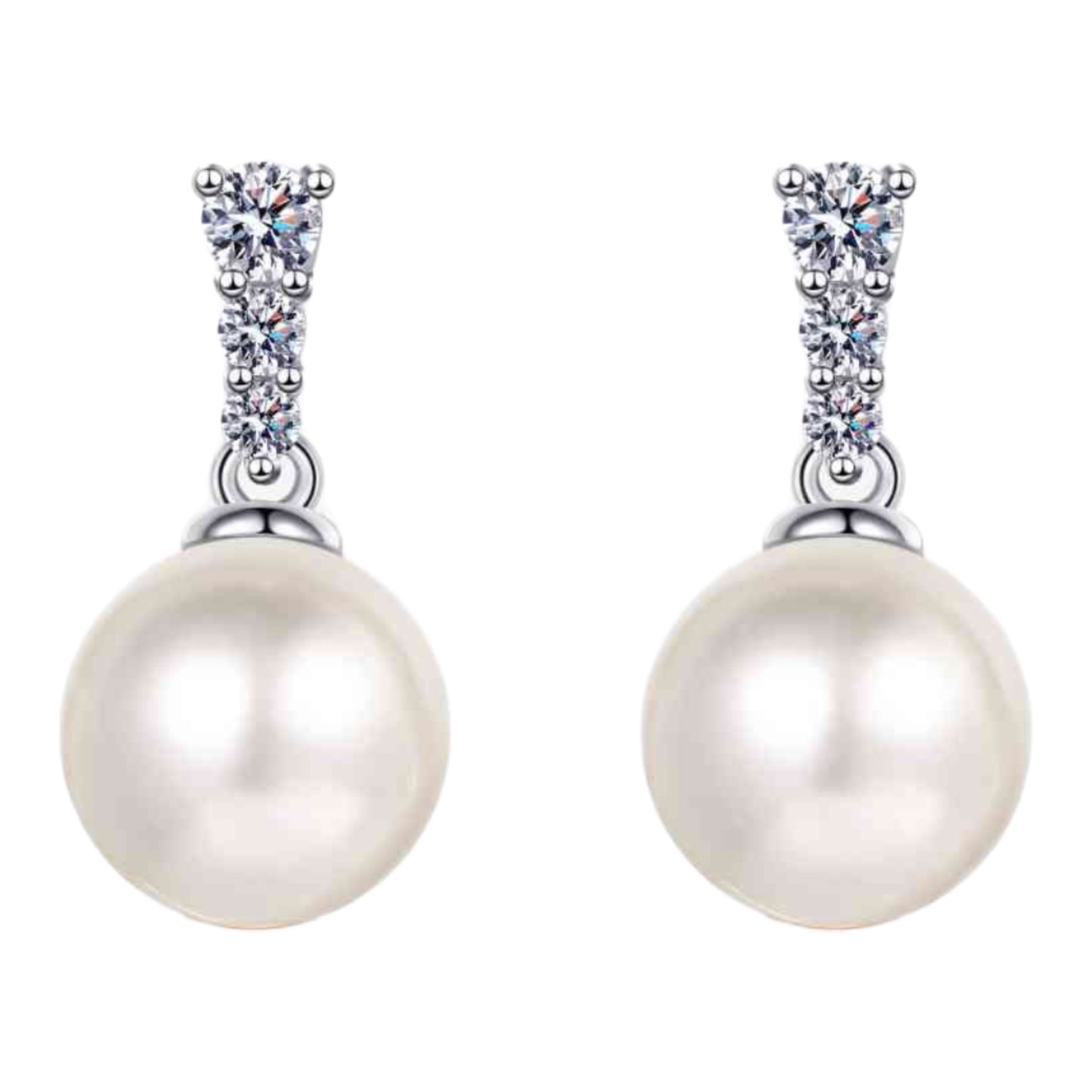 Pearl & Moissanite Sterling Silver Stud  Earrings