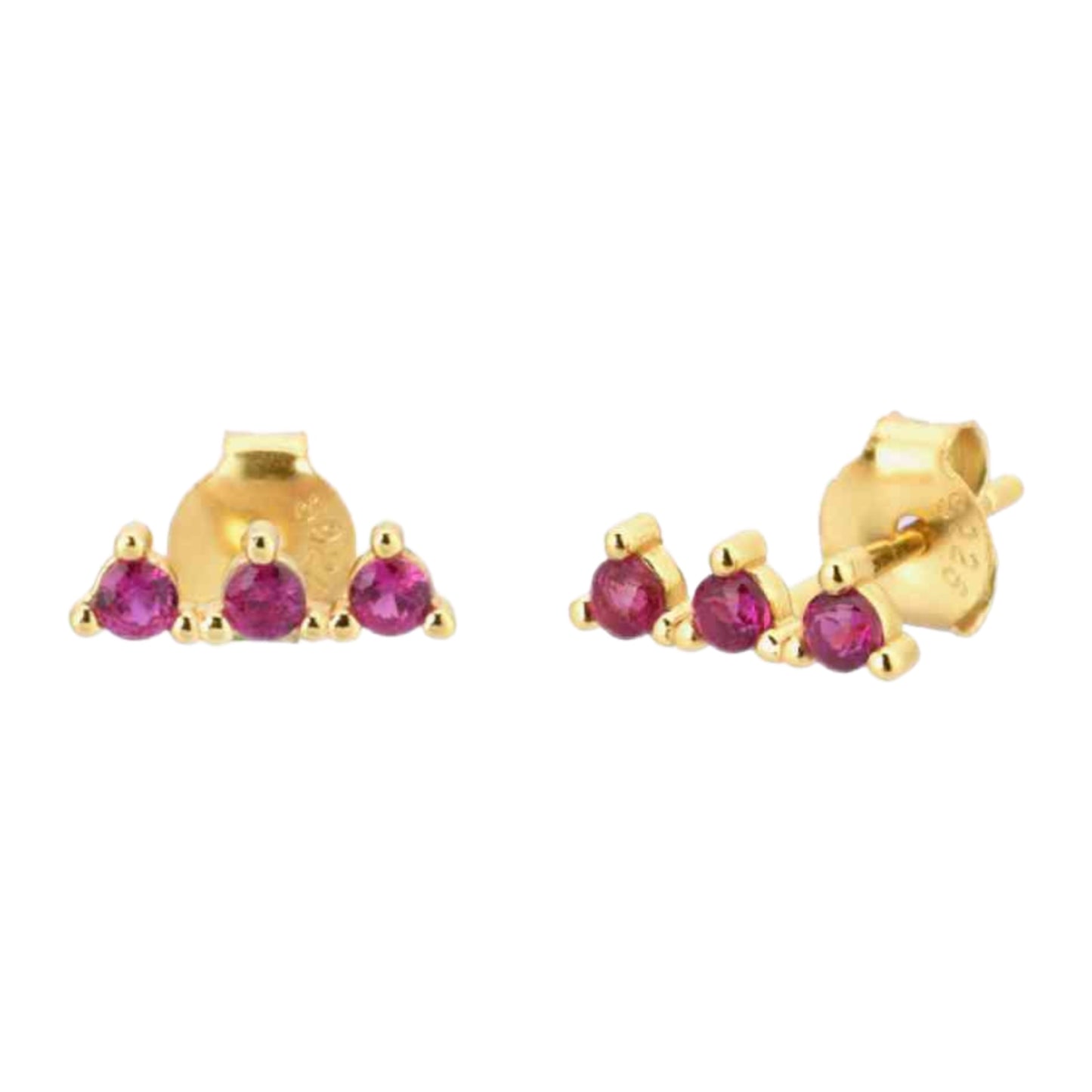 Triple CZ Stone Gold Earrings