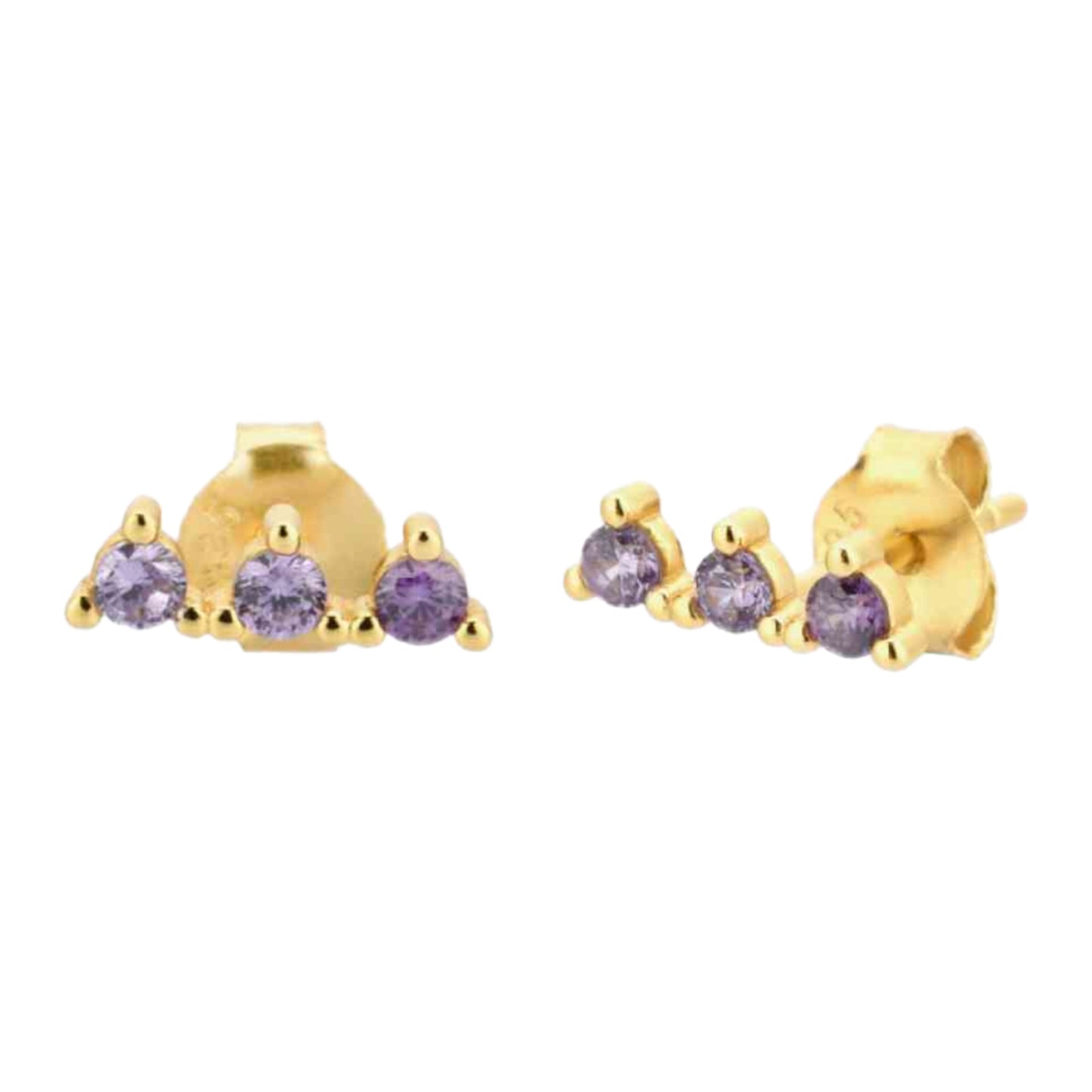 Triple CZ Stone Gold Earrings