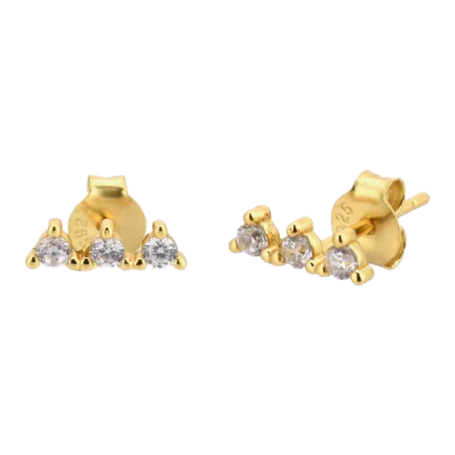 Triple CZ Stone Gold Earrings