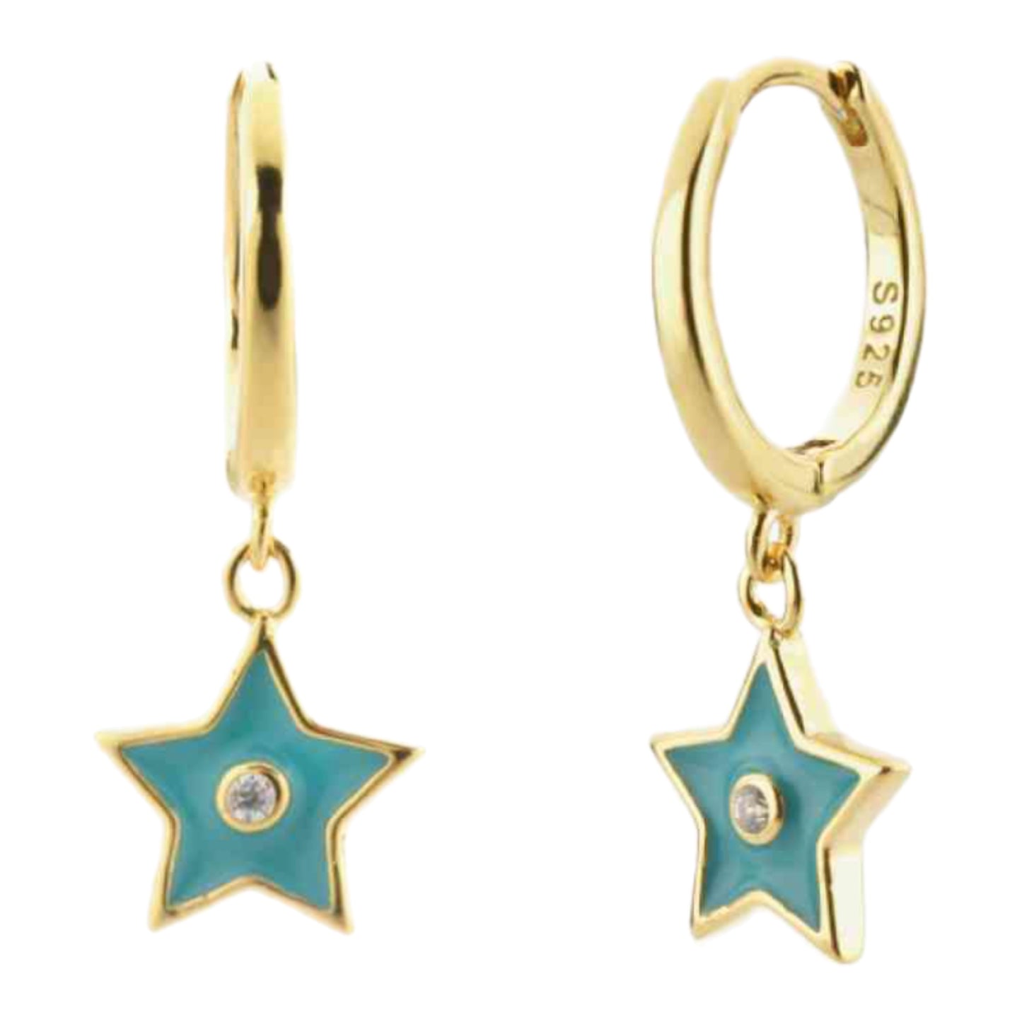 Gold Star Dangle Hoop Earrings