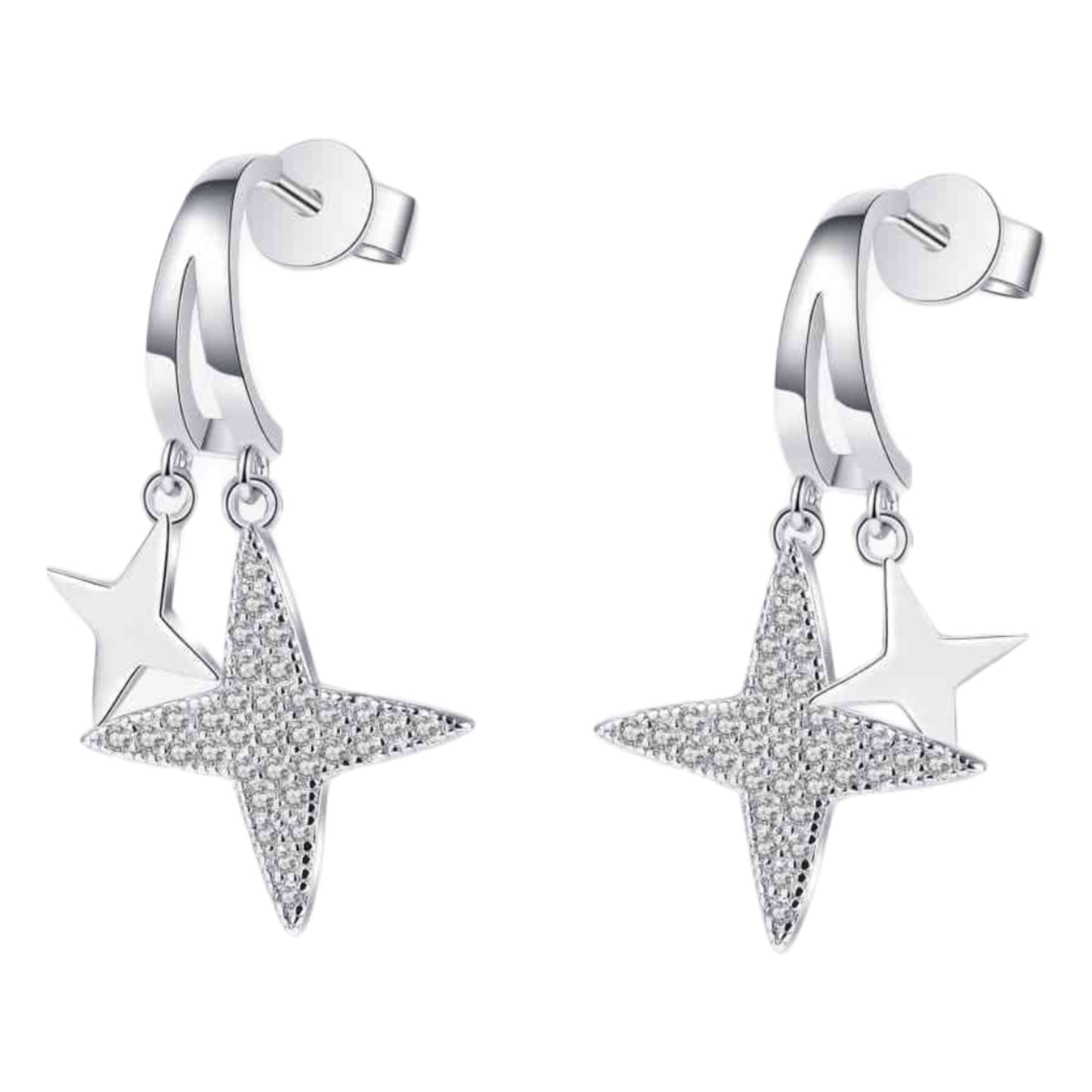 Sterling Silver Star Stud Dangle Earrings