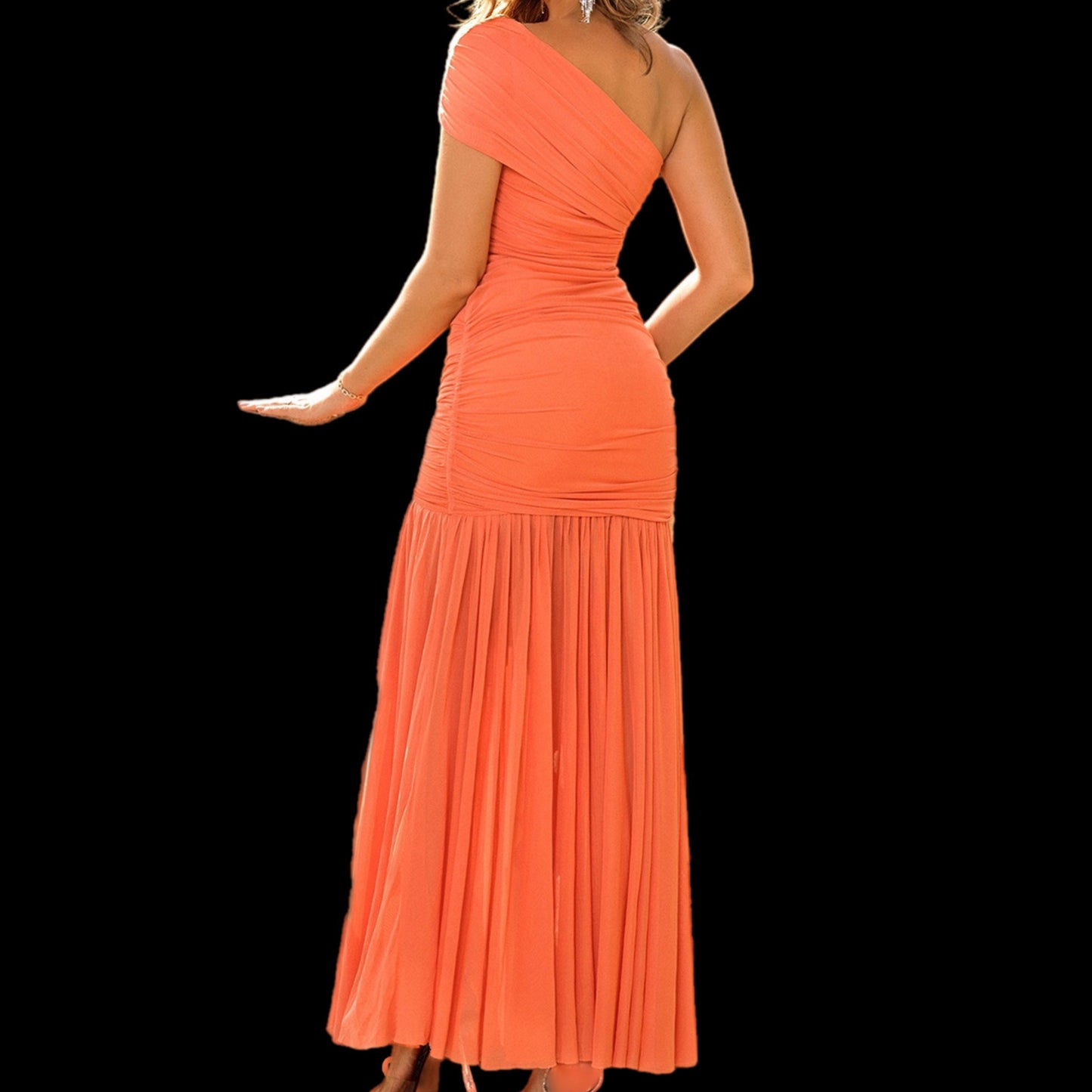 One-Shoulder Ruched Maxi Dress