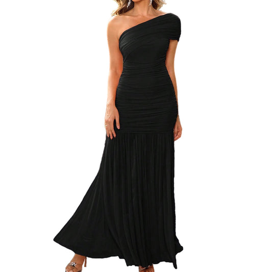 One-Shoulder Ruched Maxi Dress