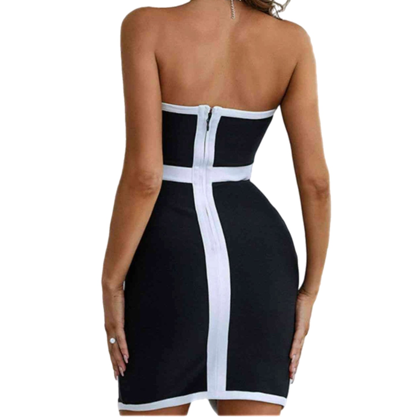 Contrast Strapless Bow Mini Dress