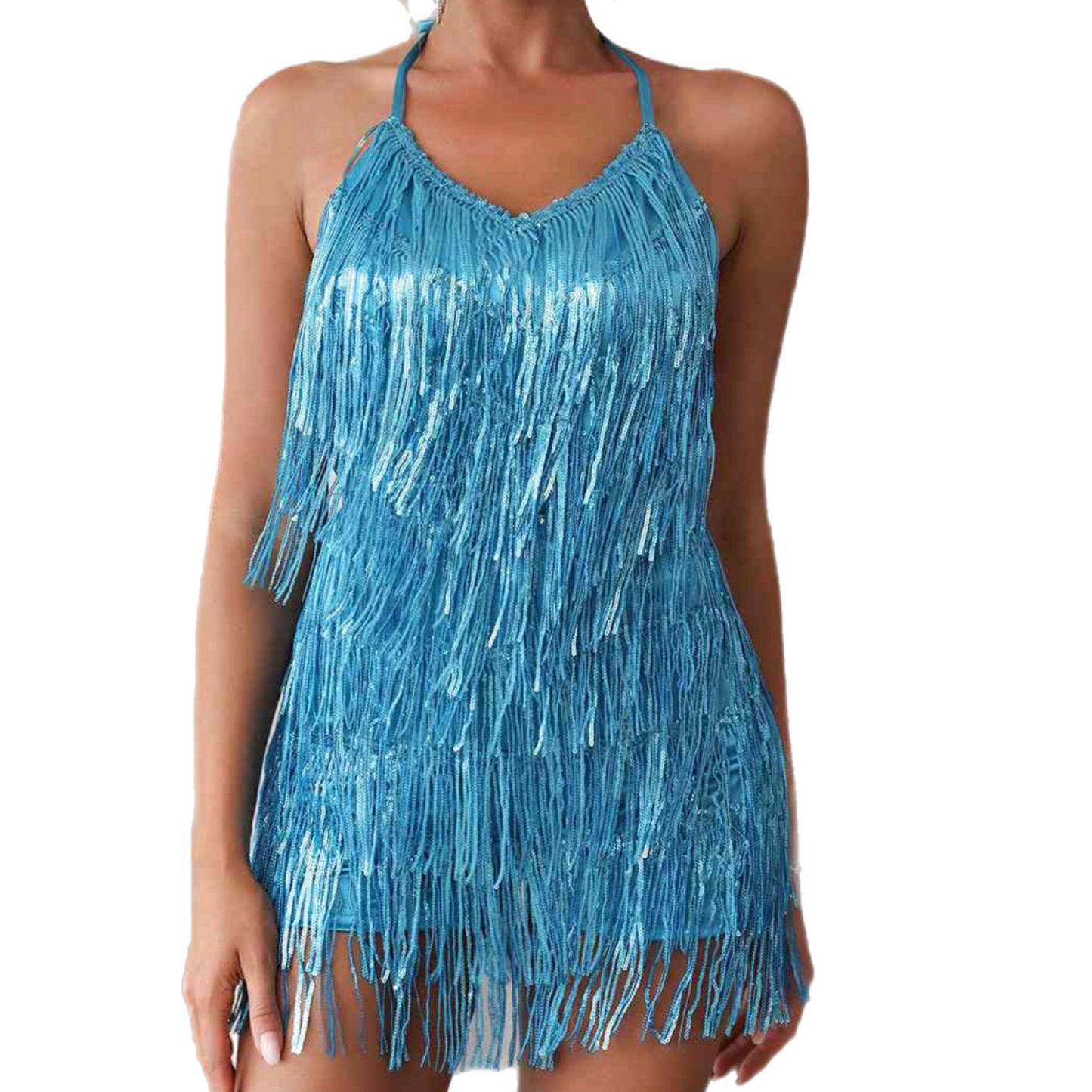 Halter Neck Backless Fringe Dress