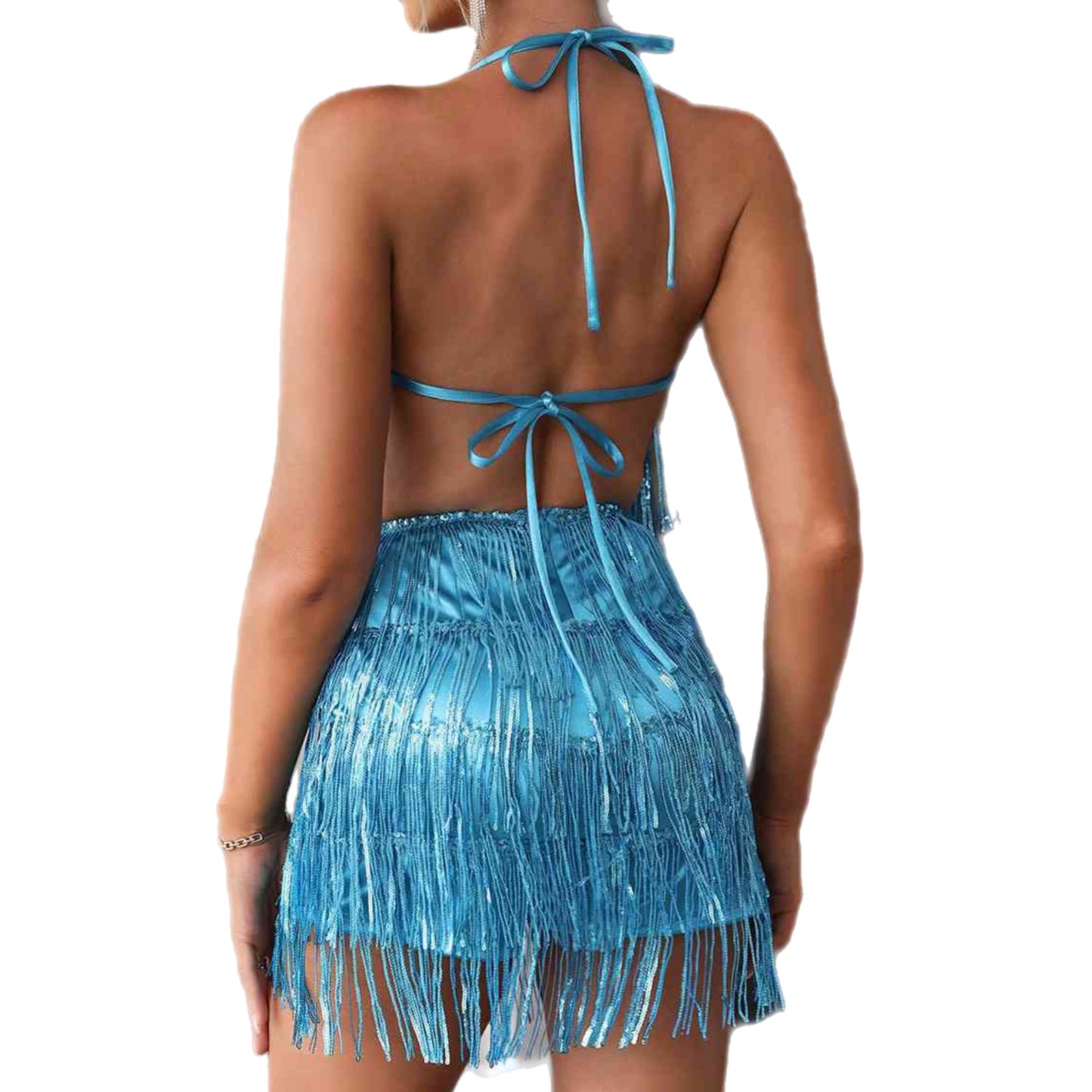 Halter Neck Backless Fringe Dress