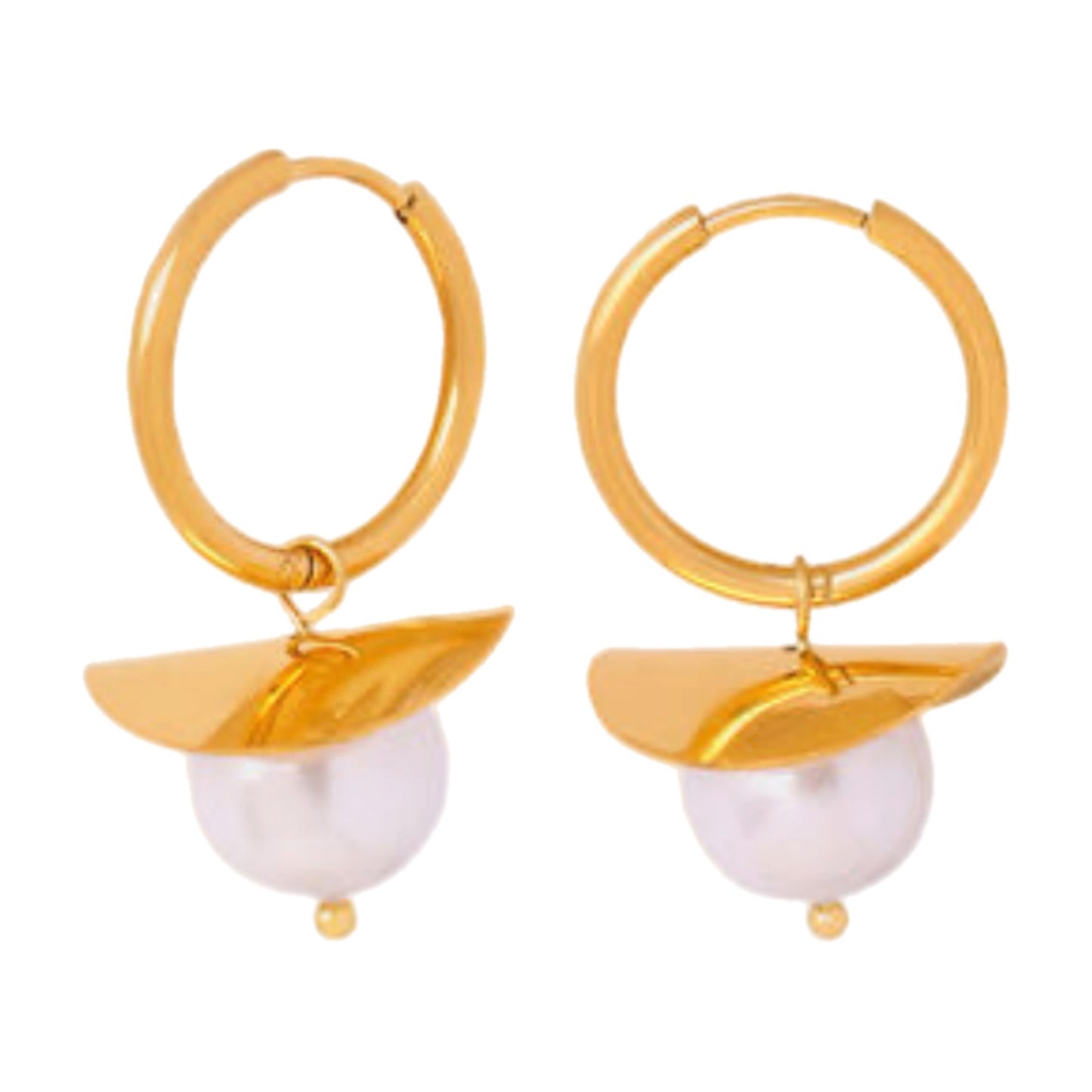 Gold Pearl Dangle Earrings