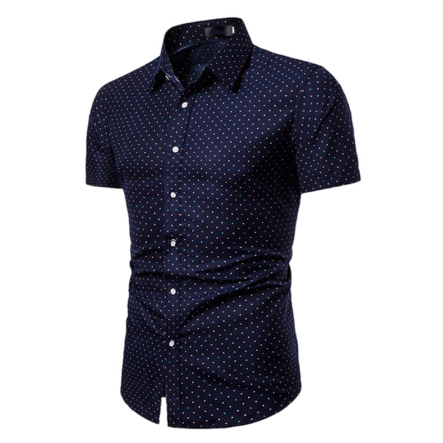 Short Sleeve Button Up Polka Dot Printed Shirt