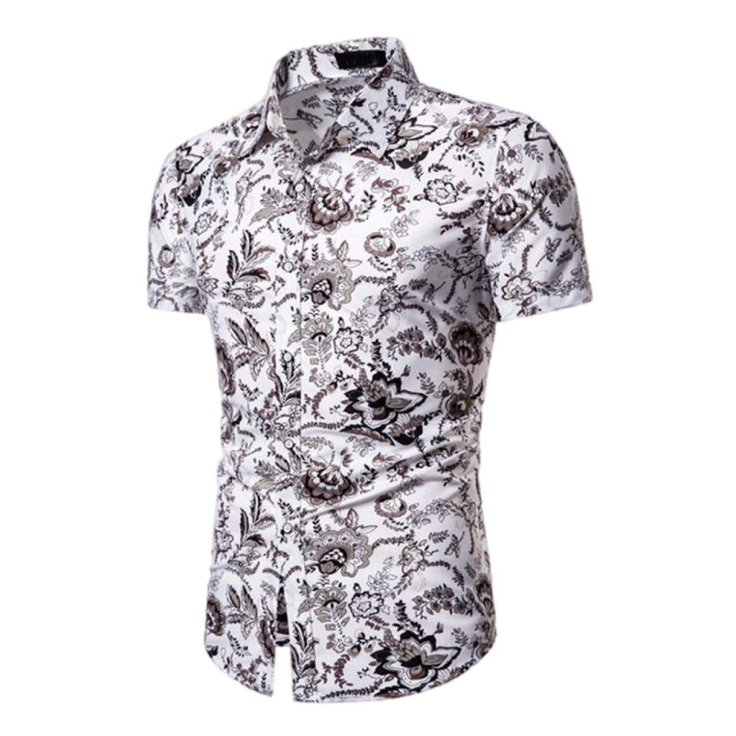 Short Sleeve Button Up Floral Printed Shirt