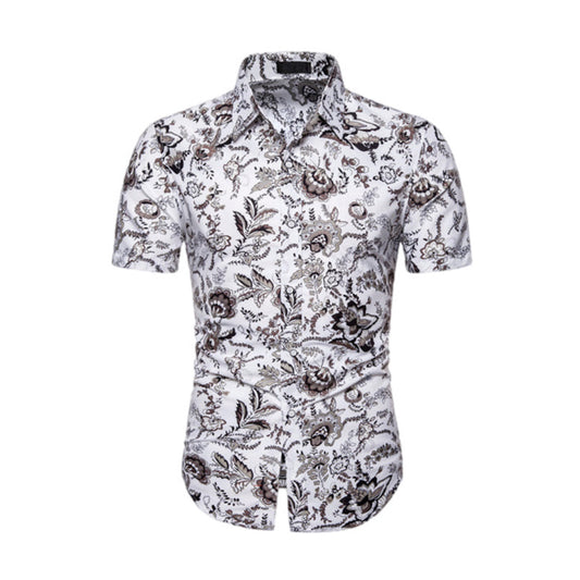 Short Sleeve Button Up Floral Printed Shirt