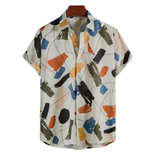 Patterned Short Sleeve Button Up Shirt