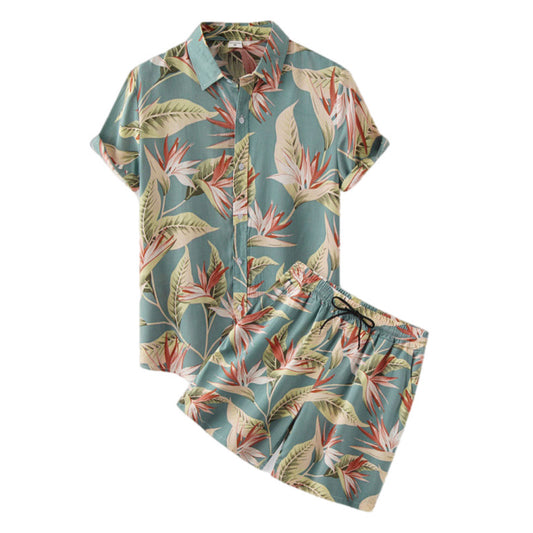 Blue Hawaiian Short Sleeve Button Up Shirt & Short Set