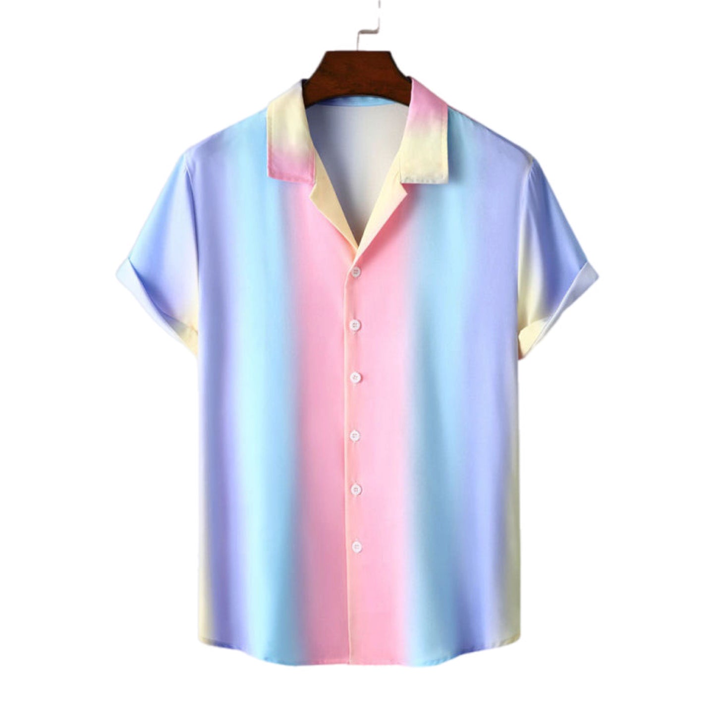 Gradient Stripe Short Sleeve Button Up Shirt