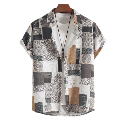 Print Button Up Short Sleeve Shirt