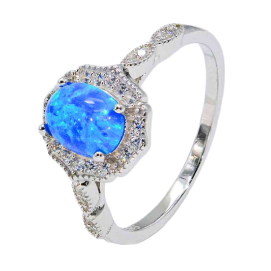 Blue Opal Sterling Silver Halo Ring