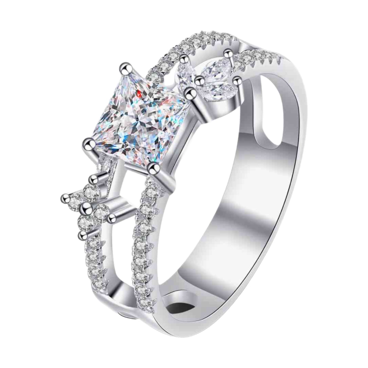 1 Carat Moissanite Sterling Silver Double Band Ring