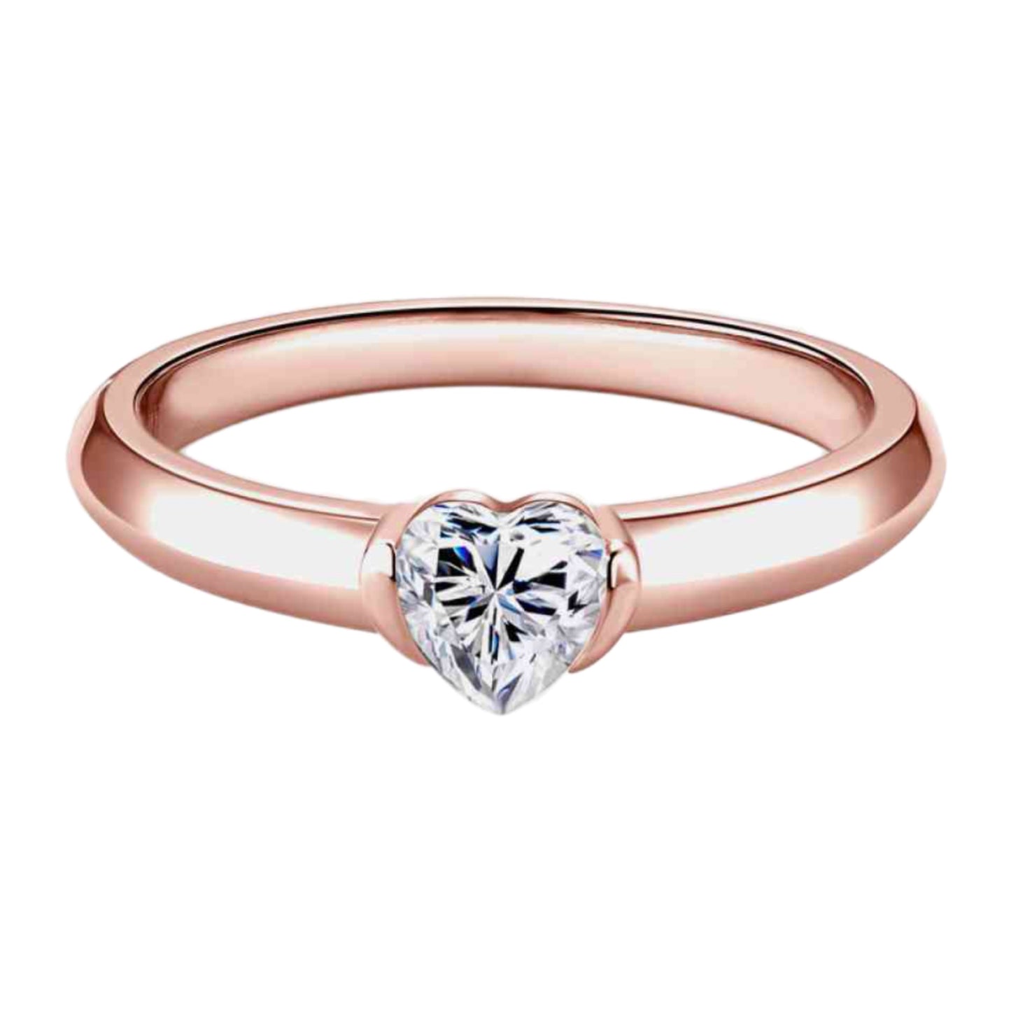 Moissanite Heart Rose Gold Solitaire Ring