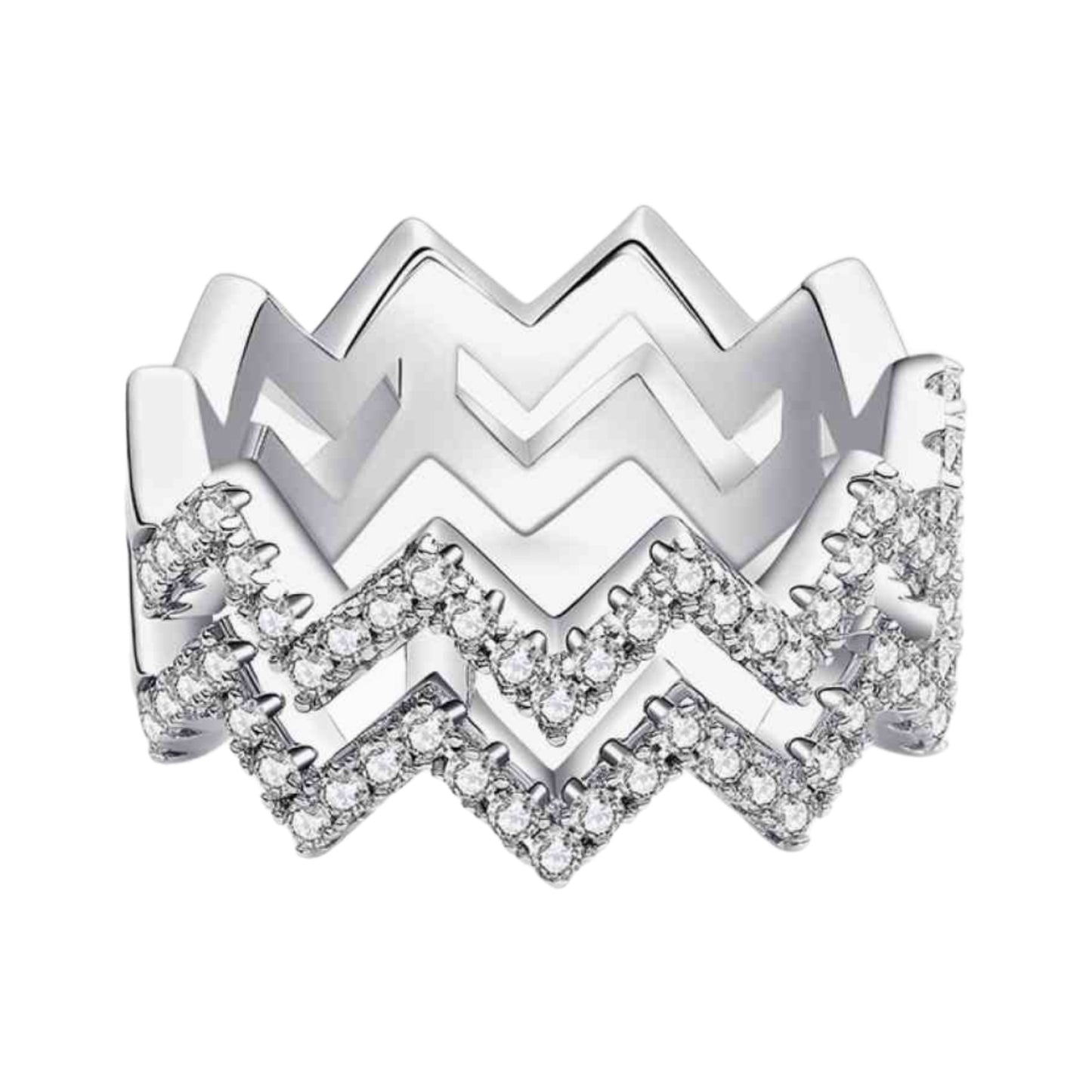 Sterling Silver Moissanite Double Chevron Ring