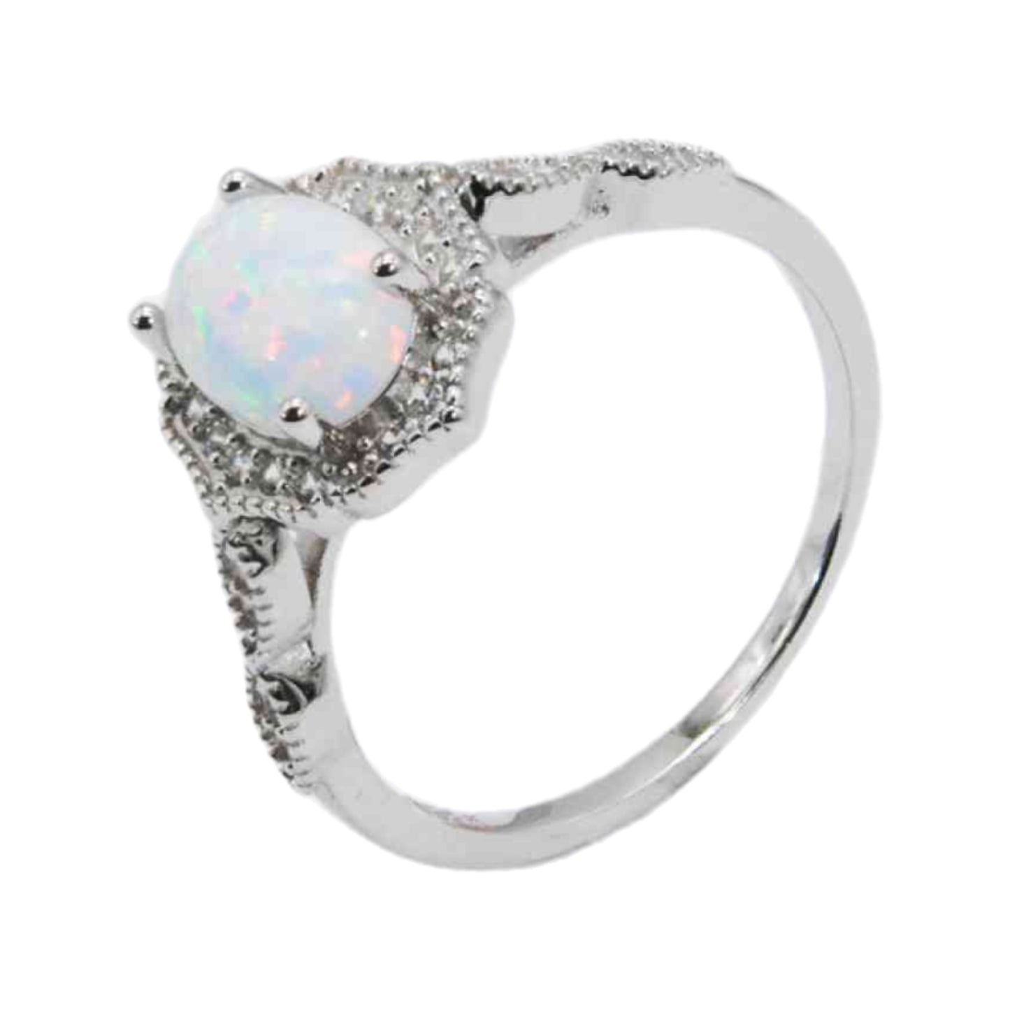 Opal Solitaire Sterling Silver Stone Ring