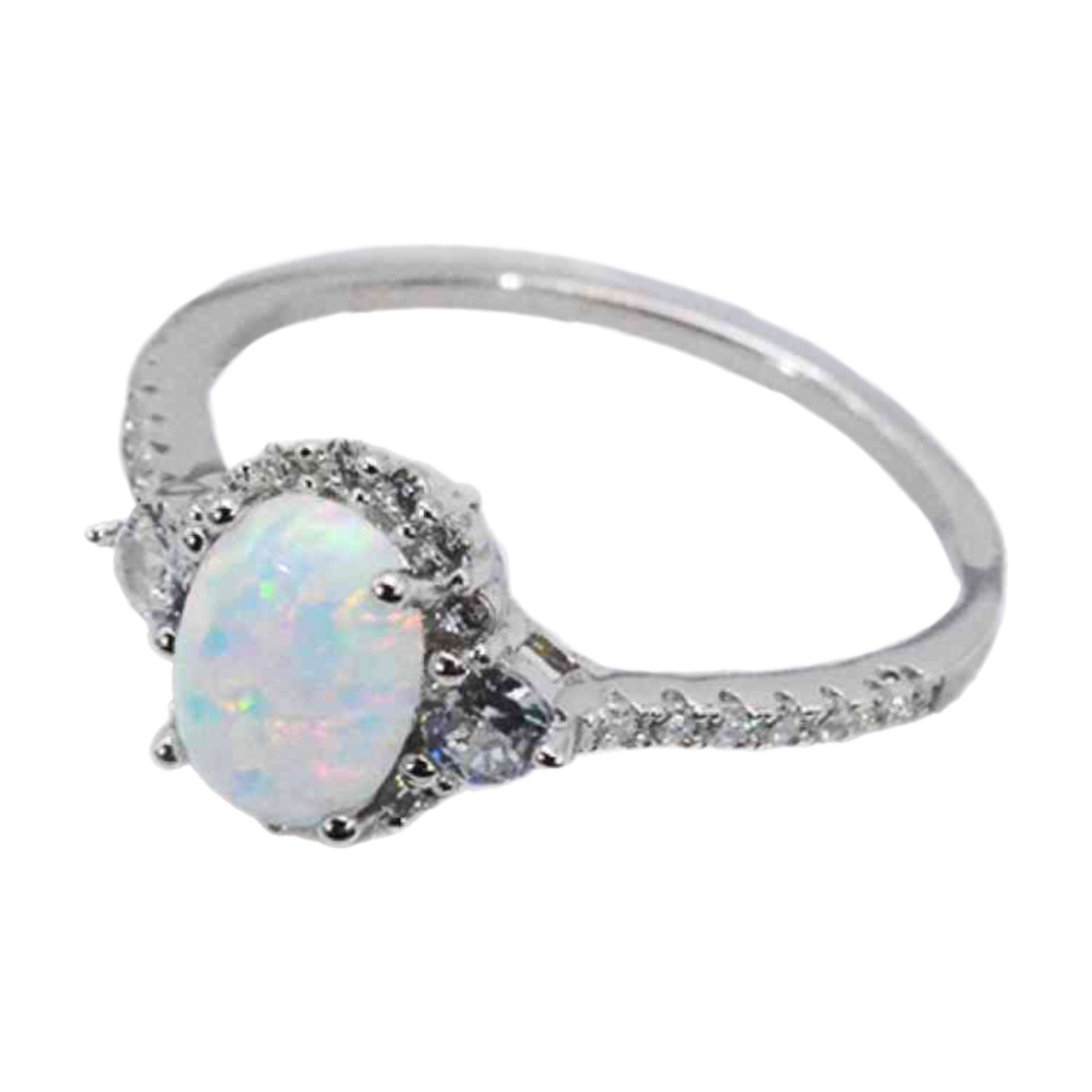 Opal Solitaire Sterling Silver Stone Ring