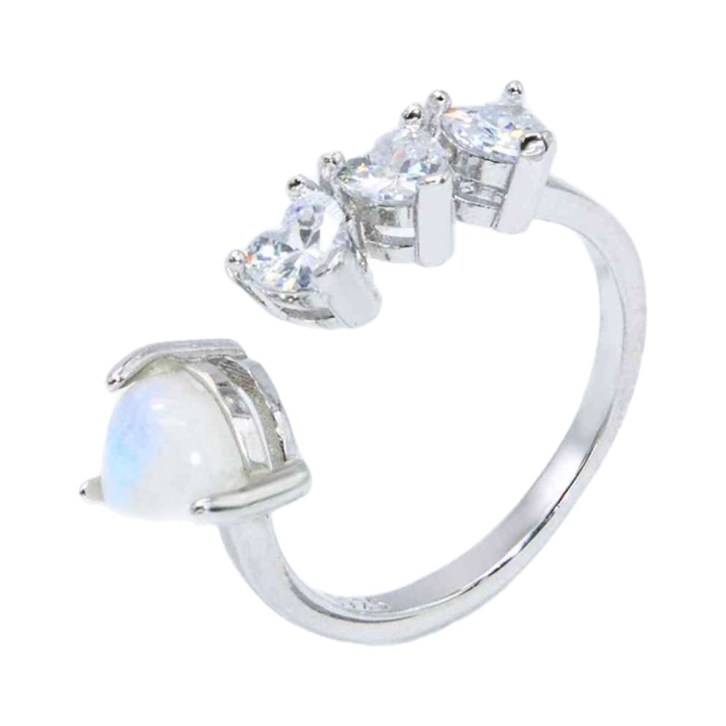 Moonstone & CZ Heart Cuff Ring