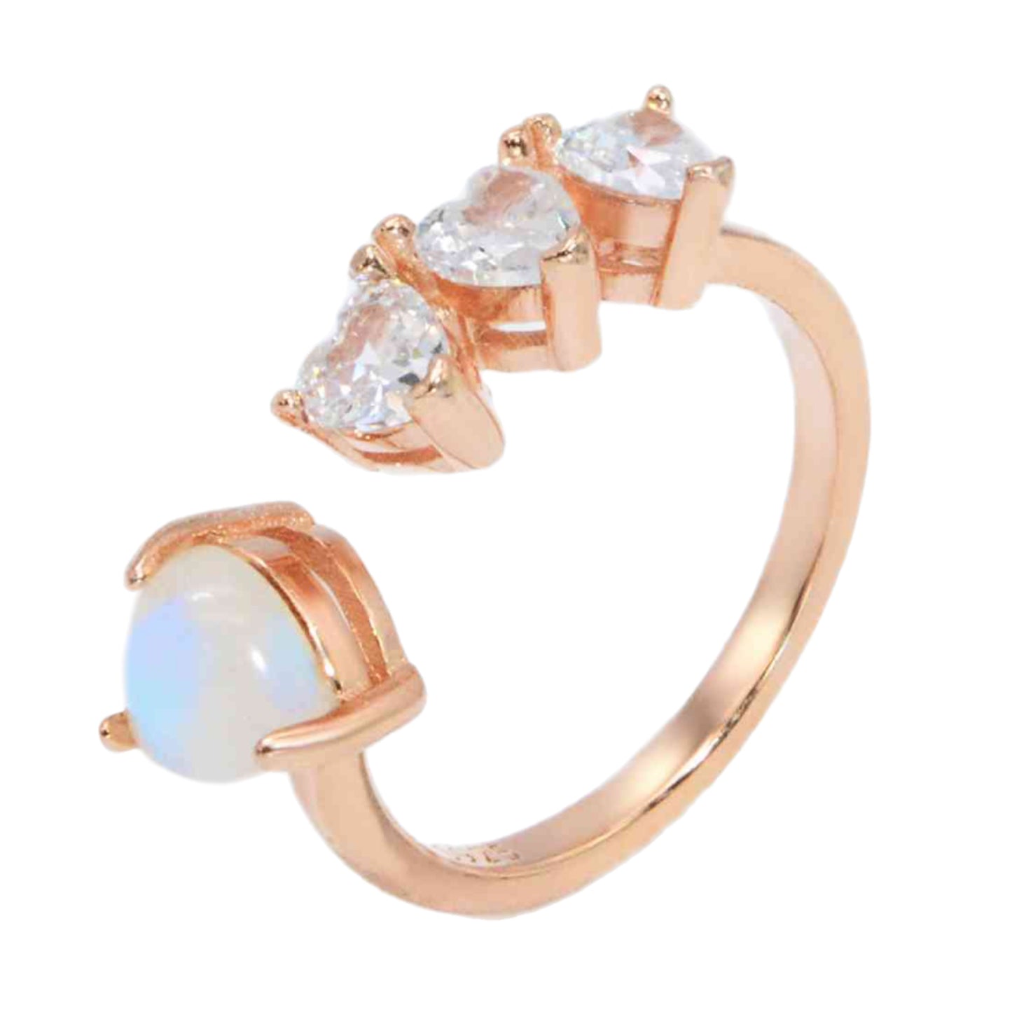 Moonstone & CZ Heart Cuff Ring