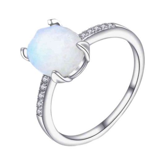 Moonstone Oval Solitaire Sterling Silver Ring