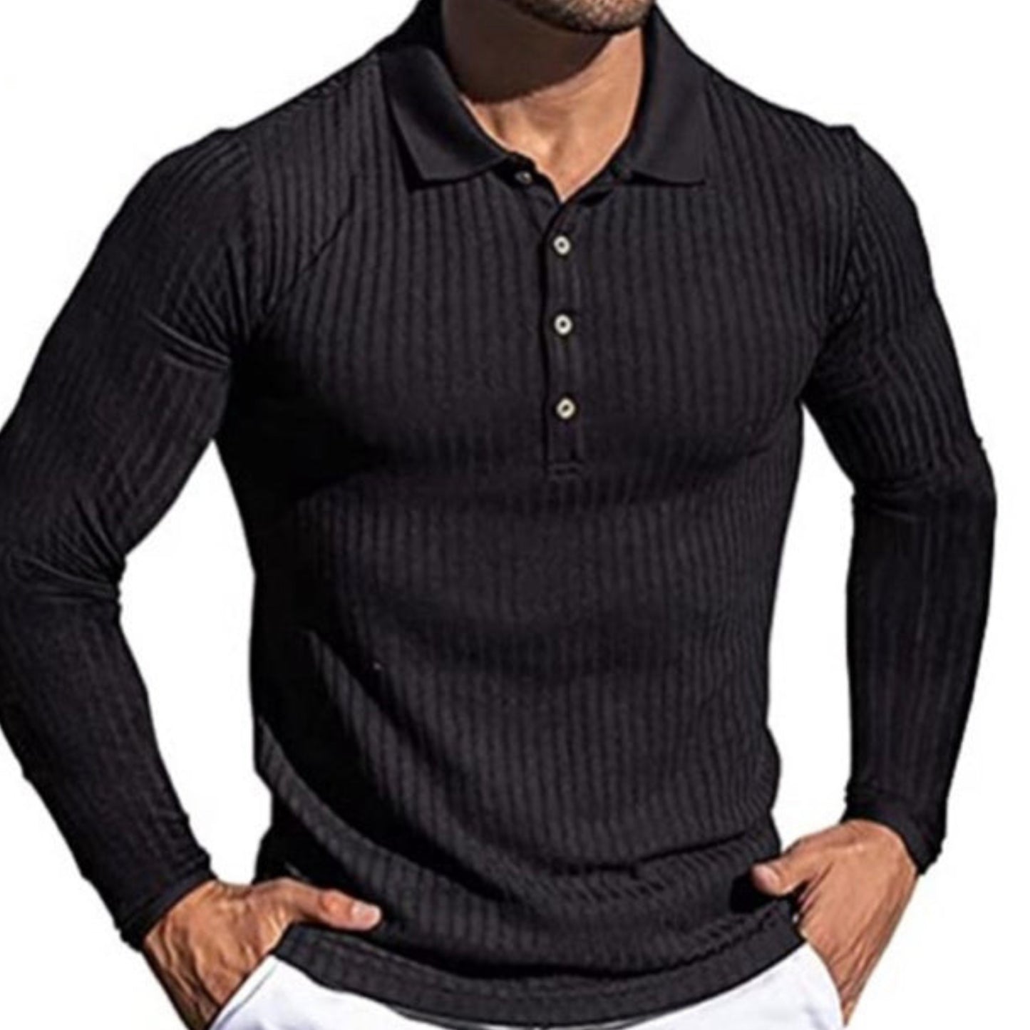 Striped Long Sleeve Men's Polo Shirt