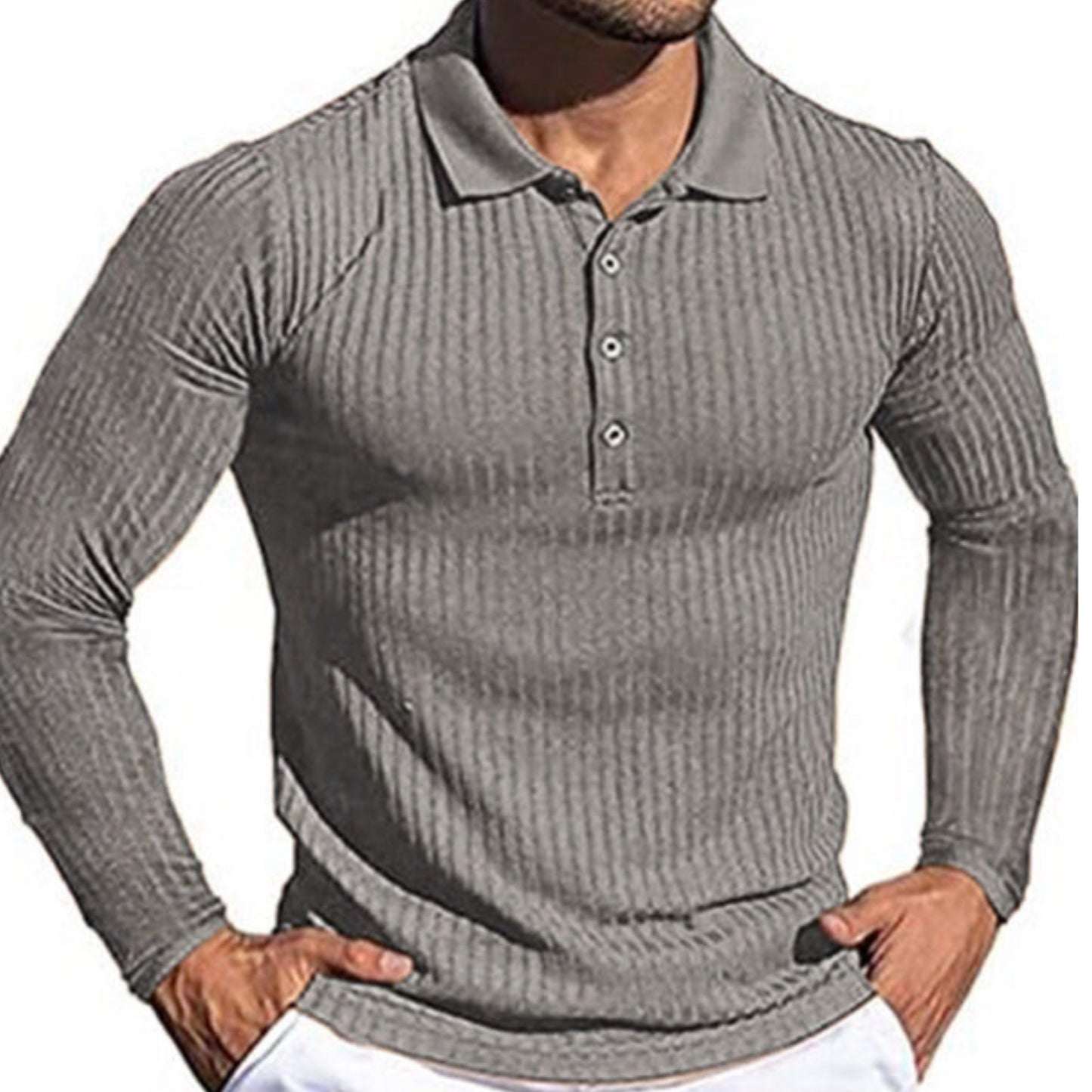 Striped Long Sleeve Men's Polo Shirt