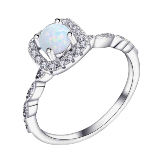 Opal Round Sterling Silver Ring