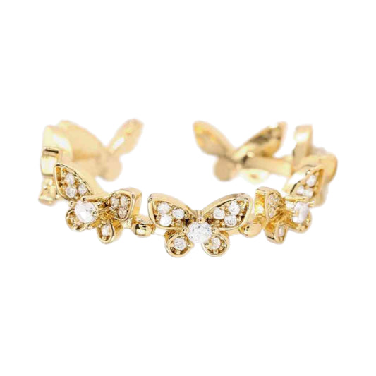 Rhinestone Butterfly Gold Cuff Ring