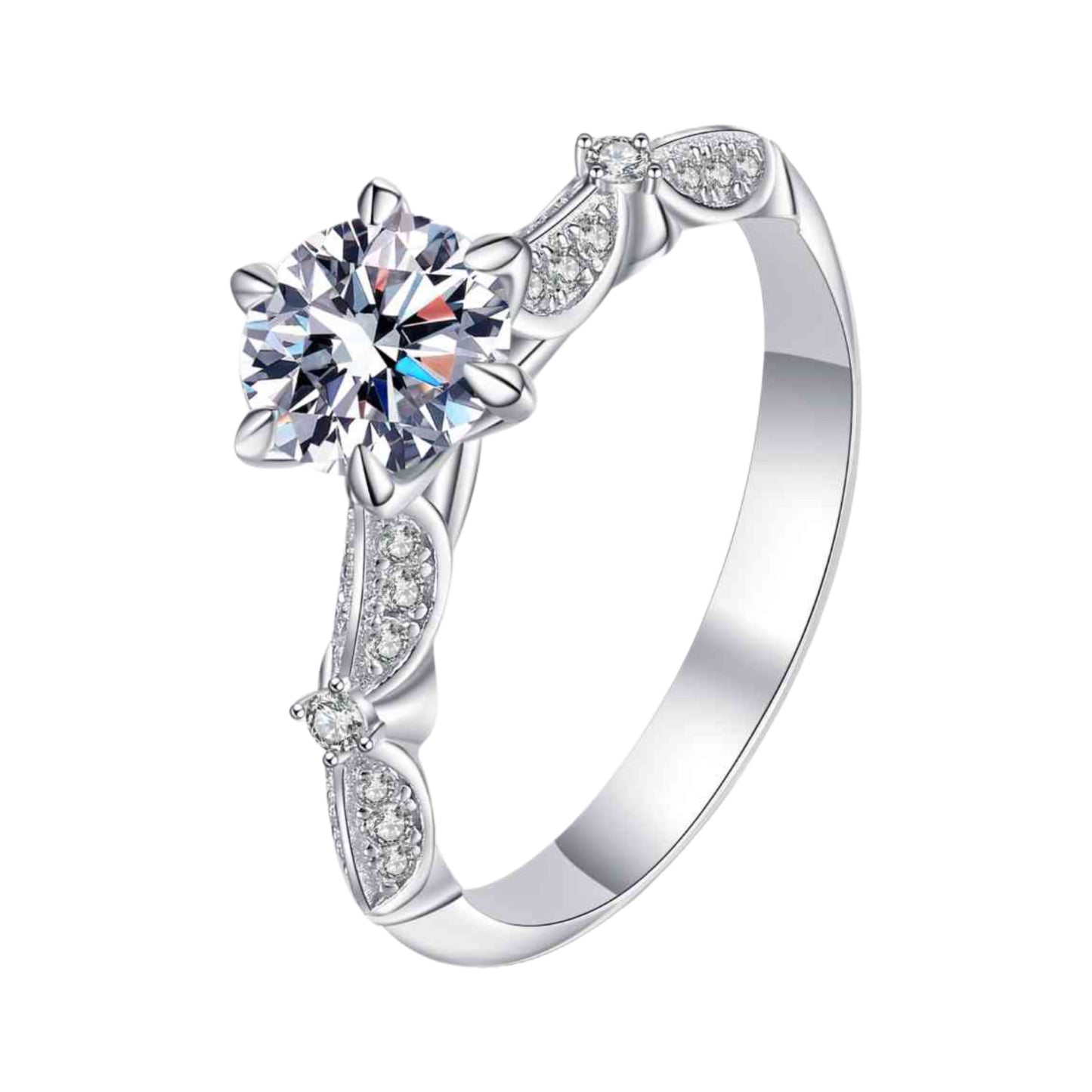 Moissanite Solitaire 1 Carat Sterling Silver Ring