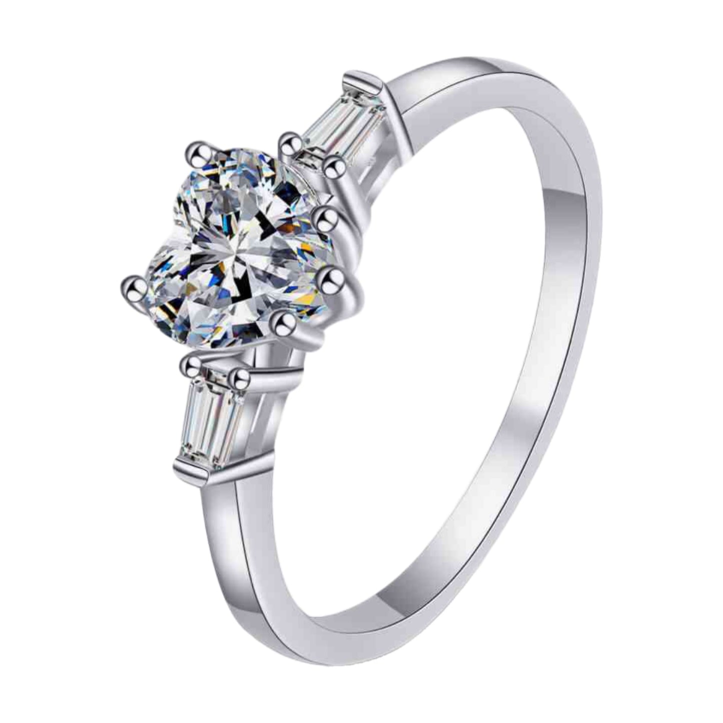 Moissanite Heart Sterling Silver Solitaire Ring