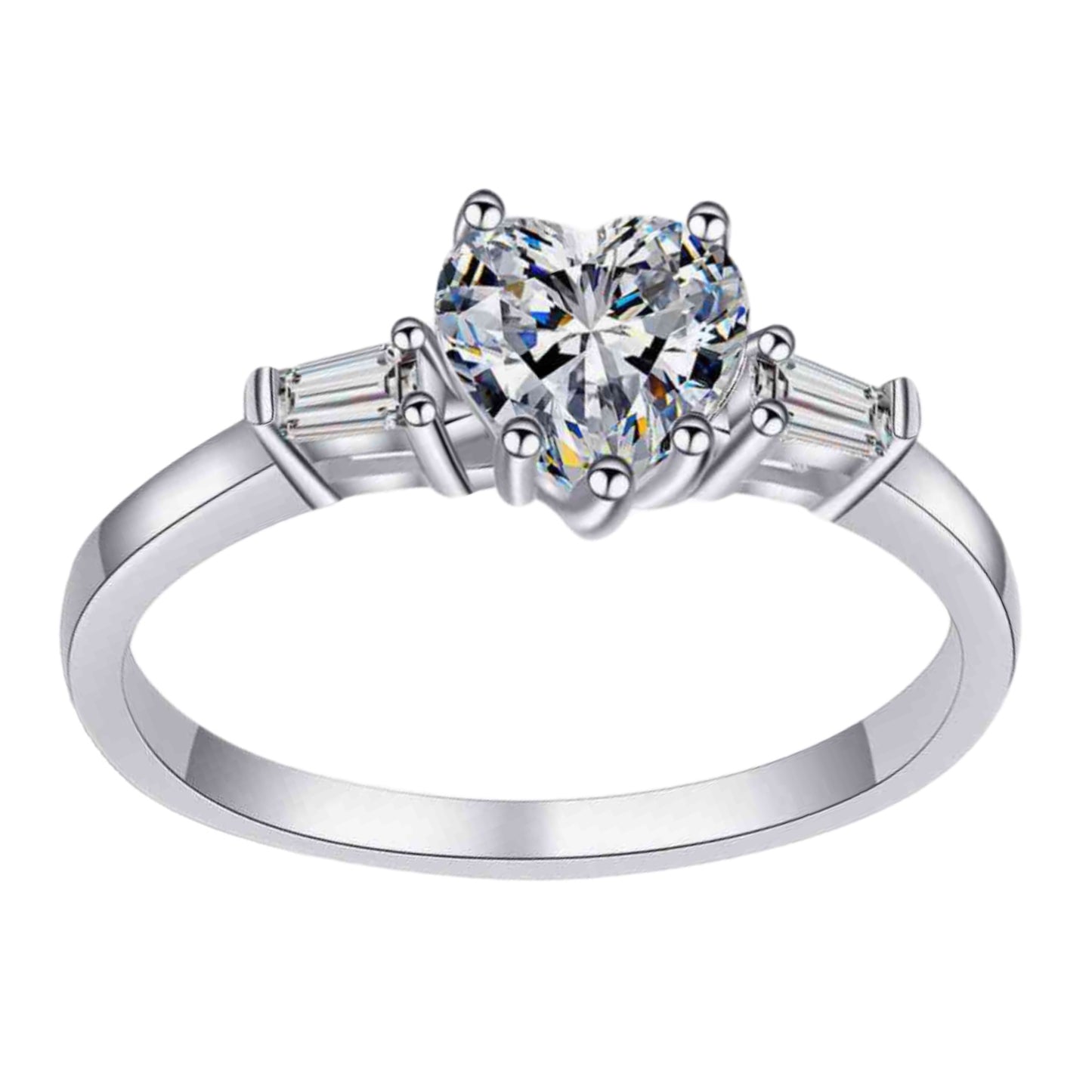 Moissanite Heart Sterling Silver Solitaire Ring