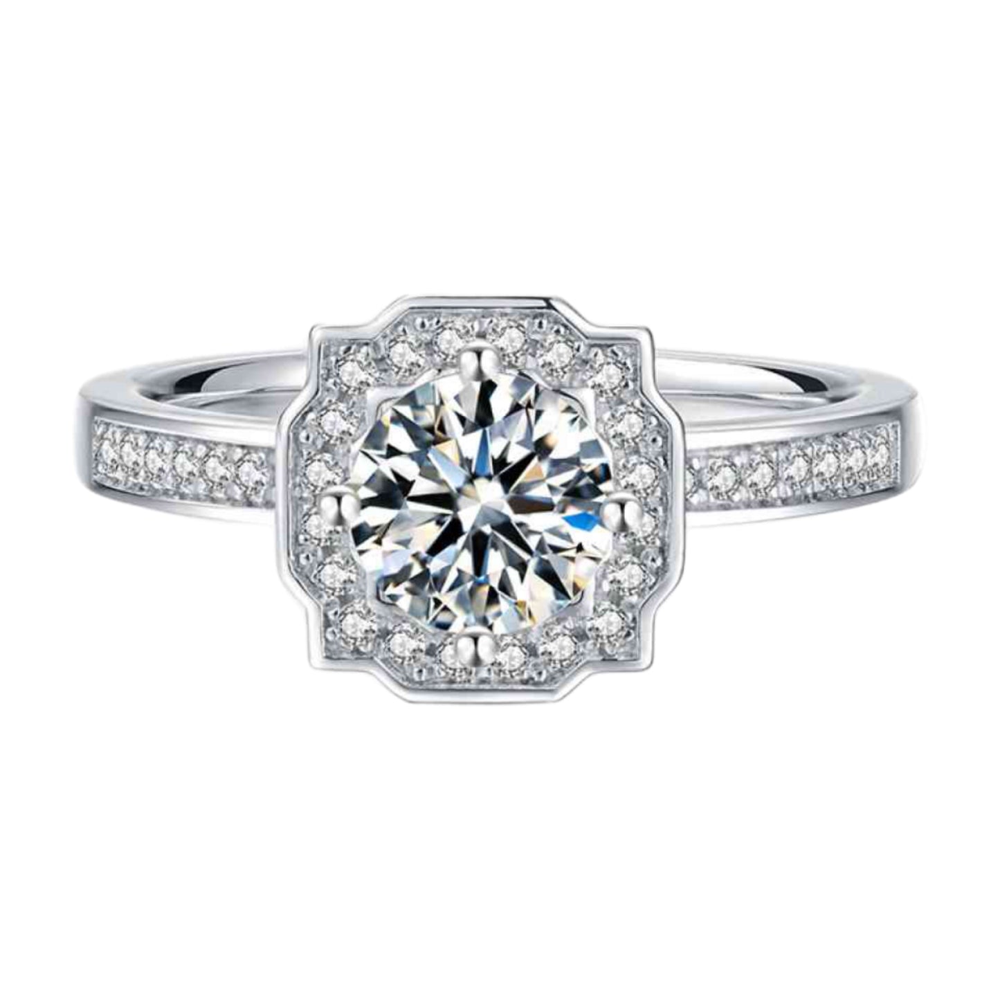 1 Carat Moissanite Solitaire Sterling Silver Ring