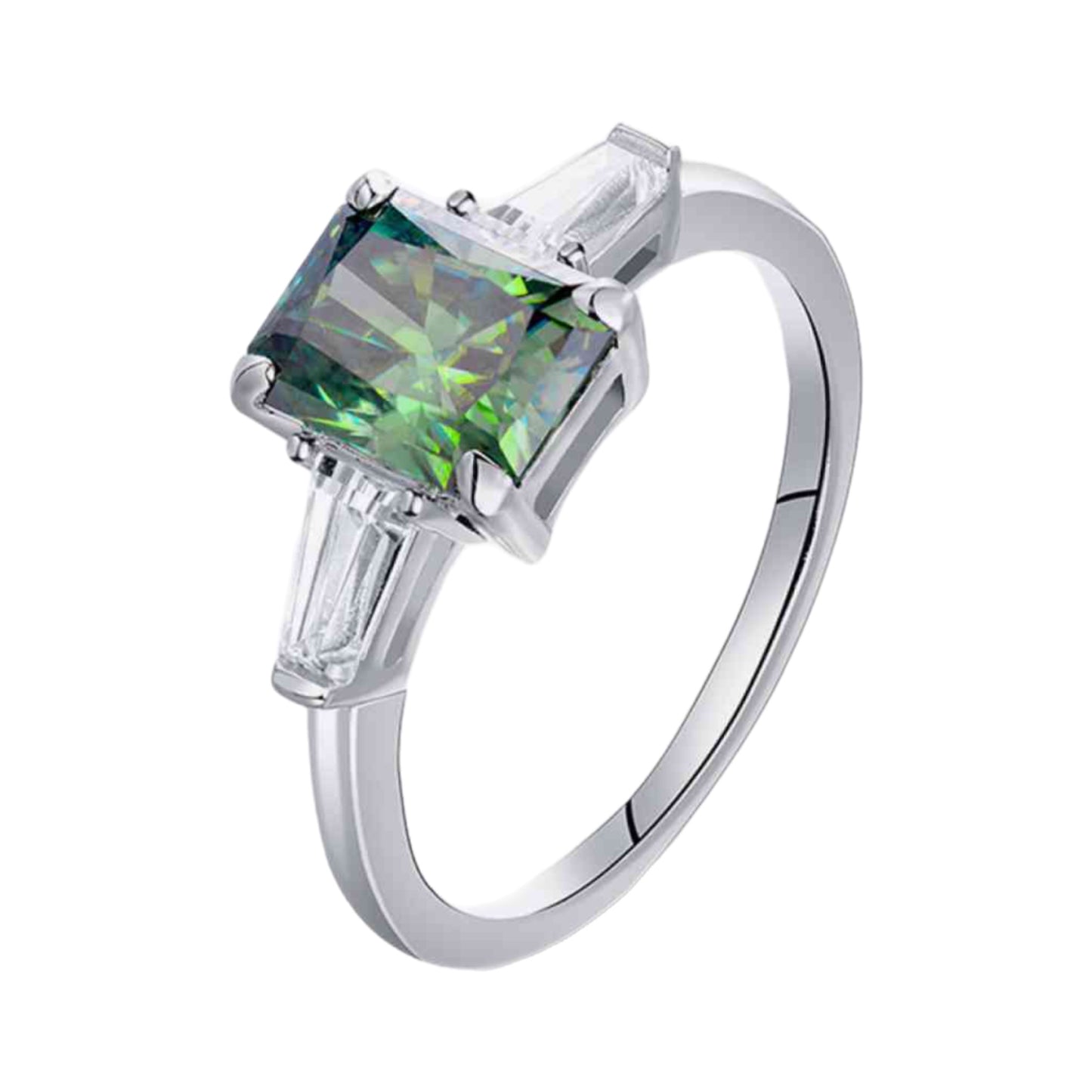 Green Moissanite Sterling Silver Ring